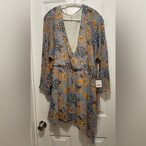 Free People Floral Wrap Top - Blue and Orange